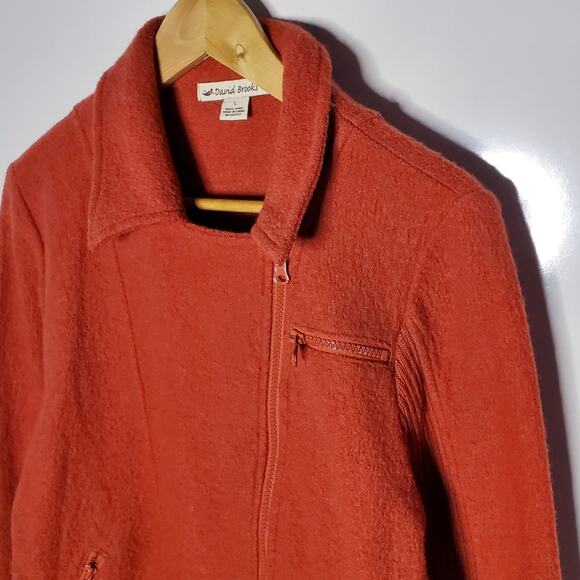 David Brooks Orange Boiled wool paneled ribbed sleeve zip up jacket - Picture 2 of 8